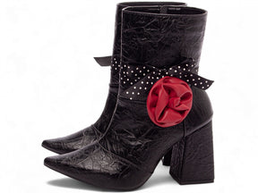 Black Vintage Napa Boot with Red and Polka Dot Details