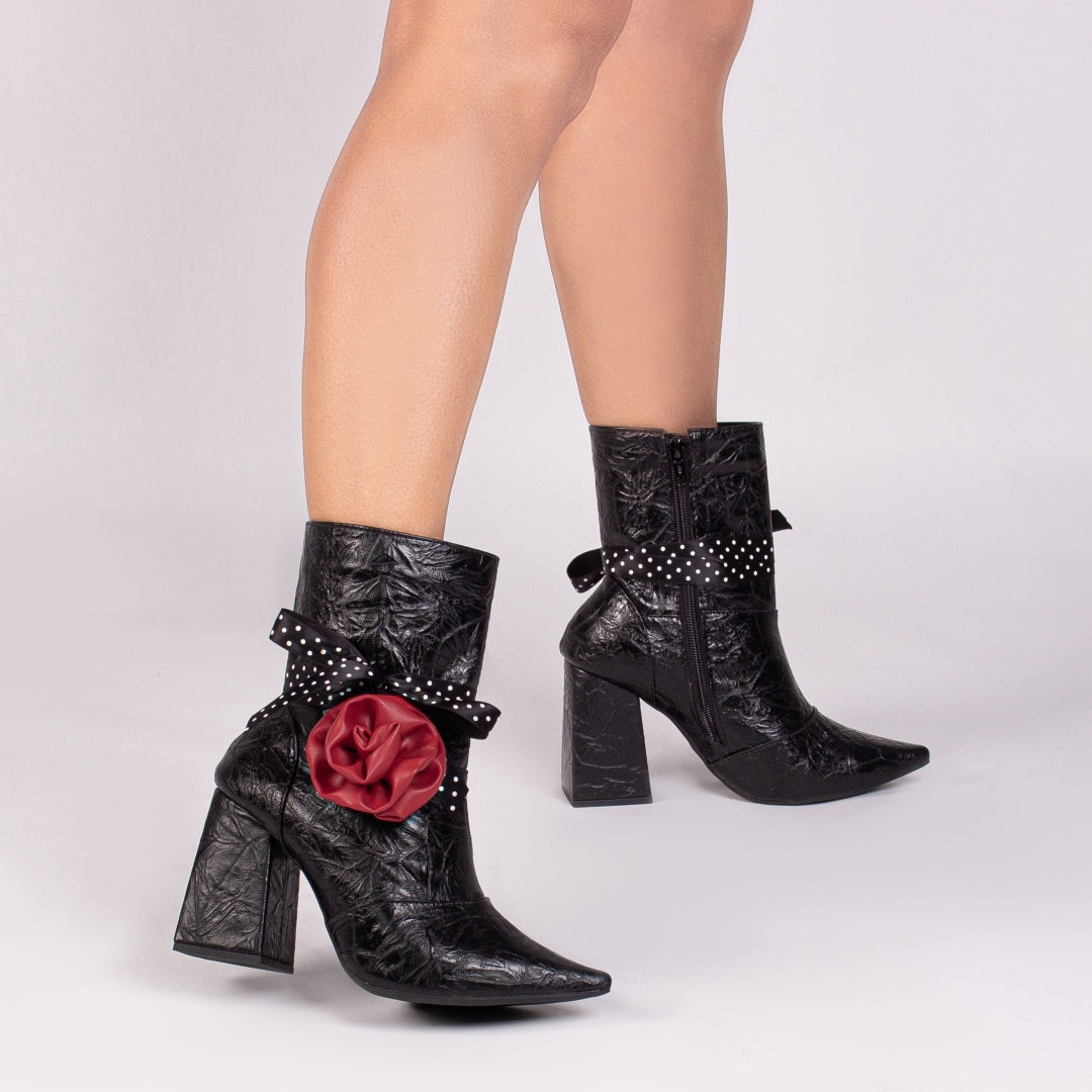 Black Vintage Napa Boot with Red and Polka Dot Details