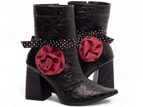 Black Vintage Napa Boot with Red and Polka Dot Details