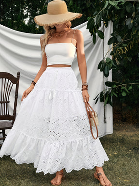 Swing skirt with tassels and eyelets White