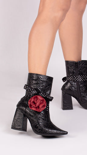 Black Vintage Napa Boot with Red and Polka Dot Details