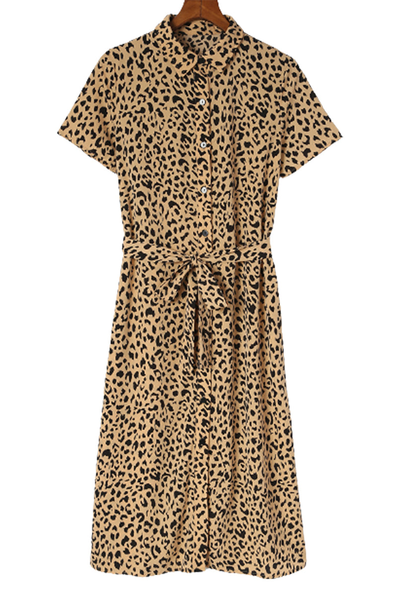 Vestido camisa caqui com estampa de leopardo