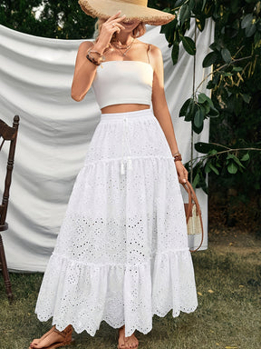 Swing skirt with tassels and eyelets White