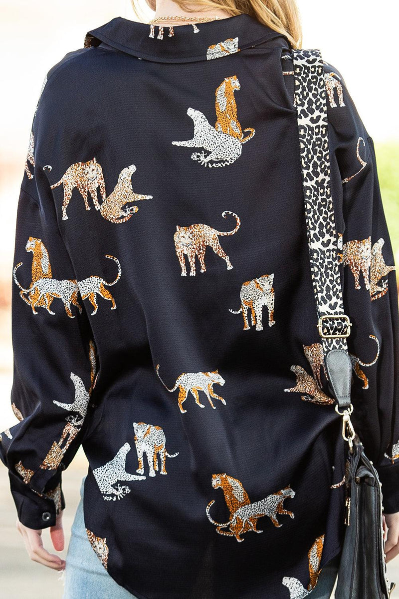 Camisa de cetim com estampa animal - Nannipaty