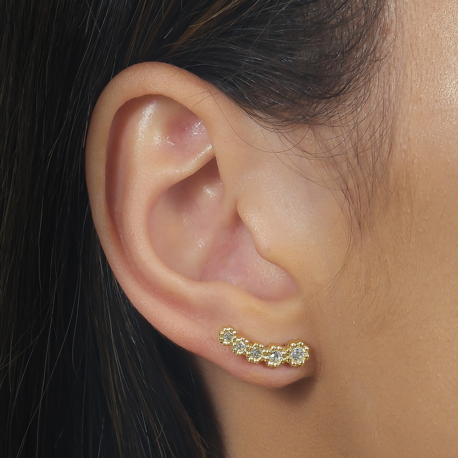 Gold Ear Cuff Earring with 5 Zirconia Stones