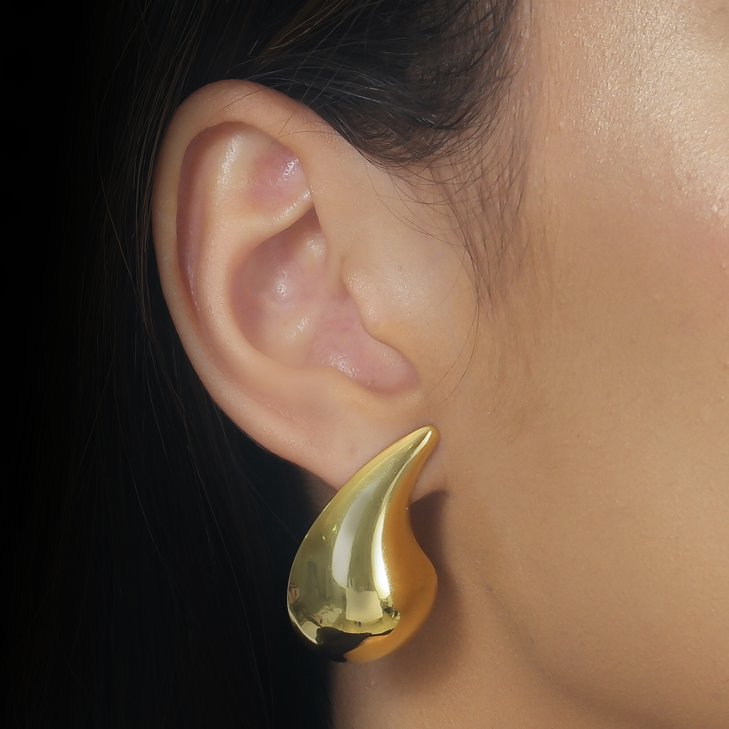 Large Curved Drop Gold Earring