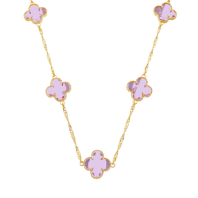 Gold Necklace 5 Pink Clovers