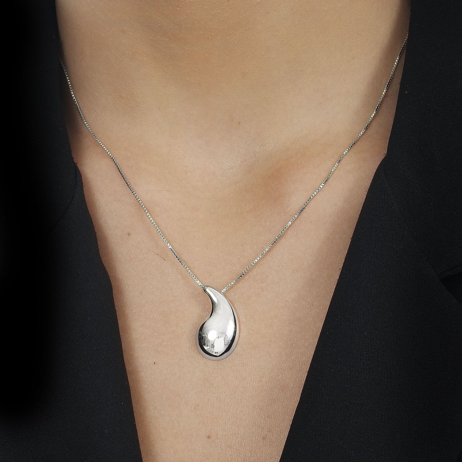 Silver Curved Drop Necklace