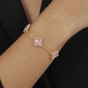 Gold Clover Bracelet with Pink Zirconia