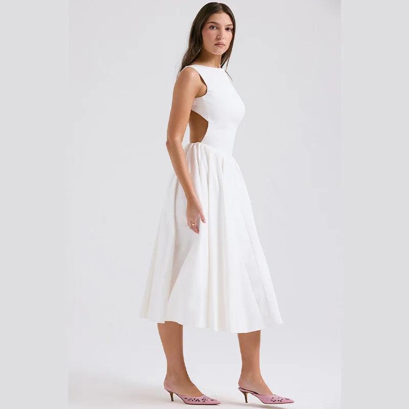 Vestido Midi Feminino de Cintura Alta - Nannipaty