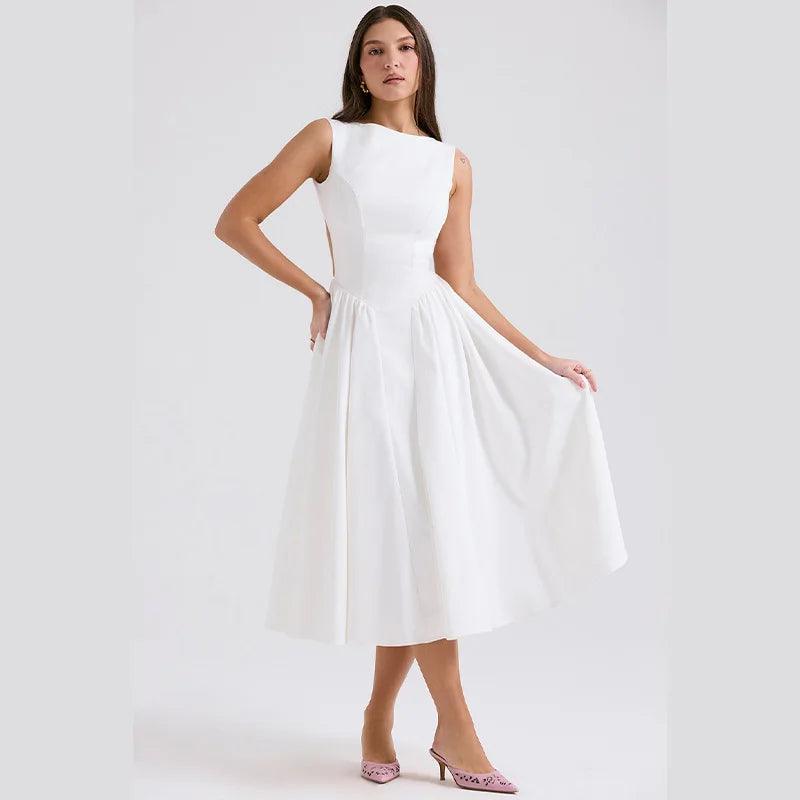 Vestido Midi Feminino de Cintura Alta - Nannipaty