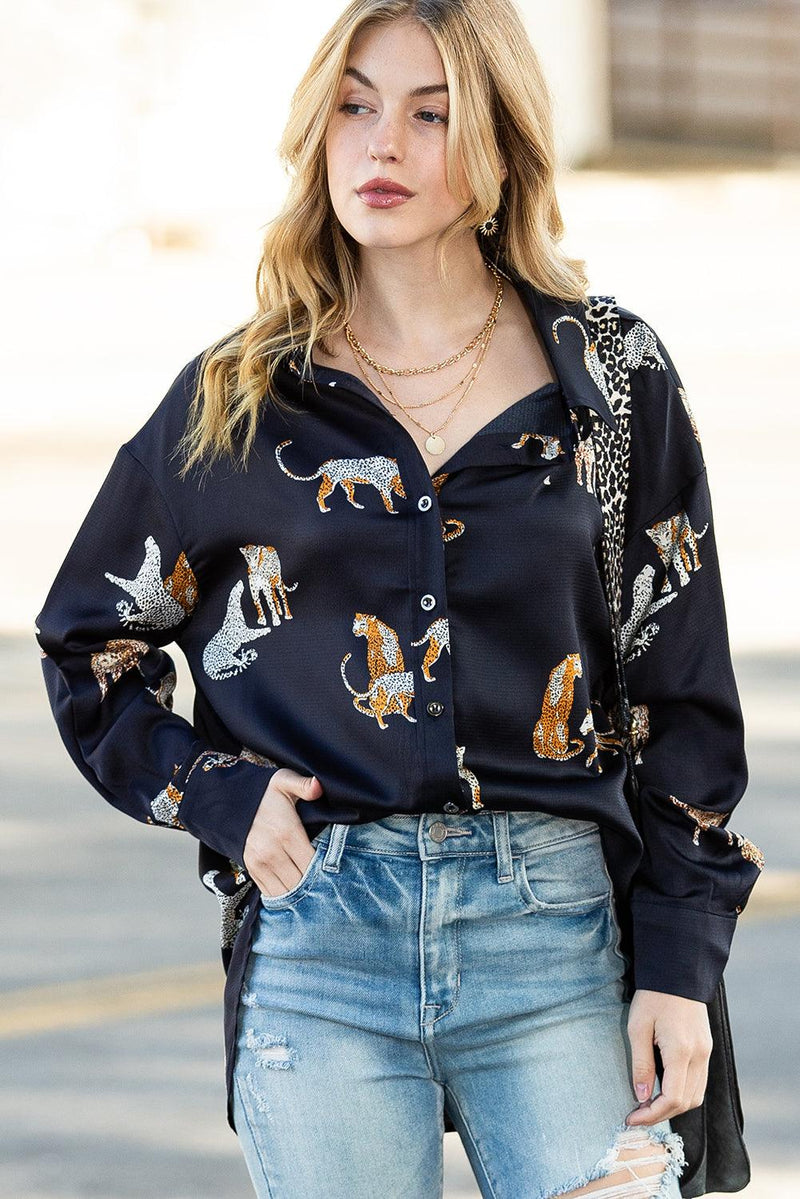 Camisa de cetim com estampa animal - Nannipaty