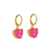 Gold Hoop Earring with Pink Heart Stone