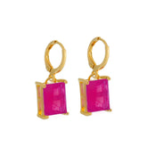 Gold Hoop Earring with Rectangular Pink Stone