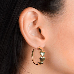 Gold Hoop Earrings with 4 Hearts