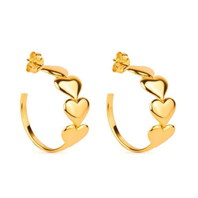 Gold Hoop Earrings with 4 Hearts