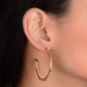 Gold Hoop Earring with Chain, Beads and Pearls