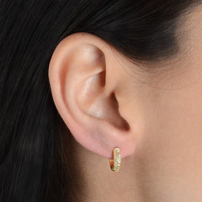 Gold Hoop Earring with 14 Zirconia Stones