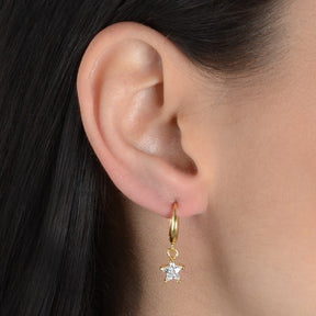 Gold Hoop Earring with Star-Shaped Zirconia Stone