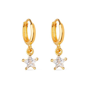 Gold Hoop Earring with Star-Shaped Zirconia Stone