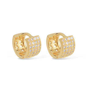 Gold Open Hoop Earring with 48 Zirconia Stones