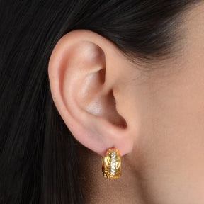 Gold Hoop Earring with Openwork Zirconia Stones