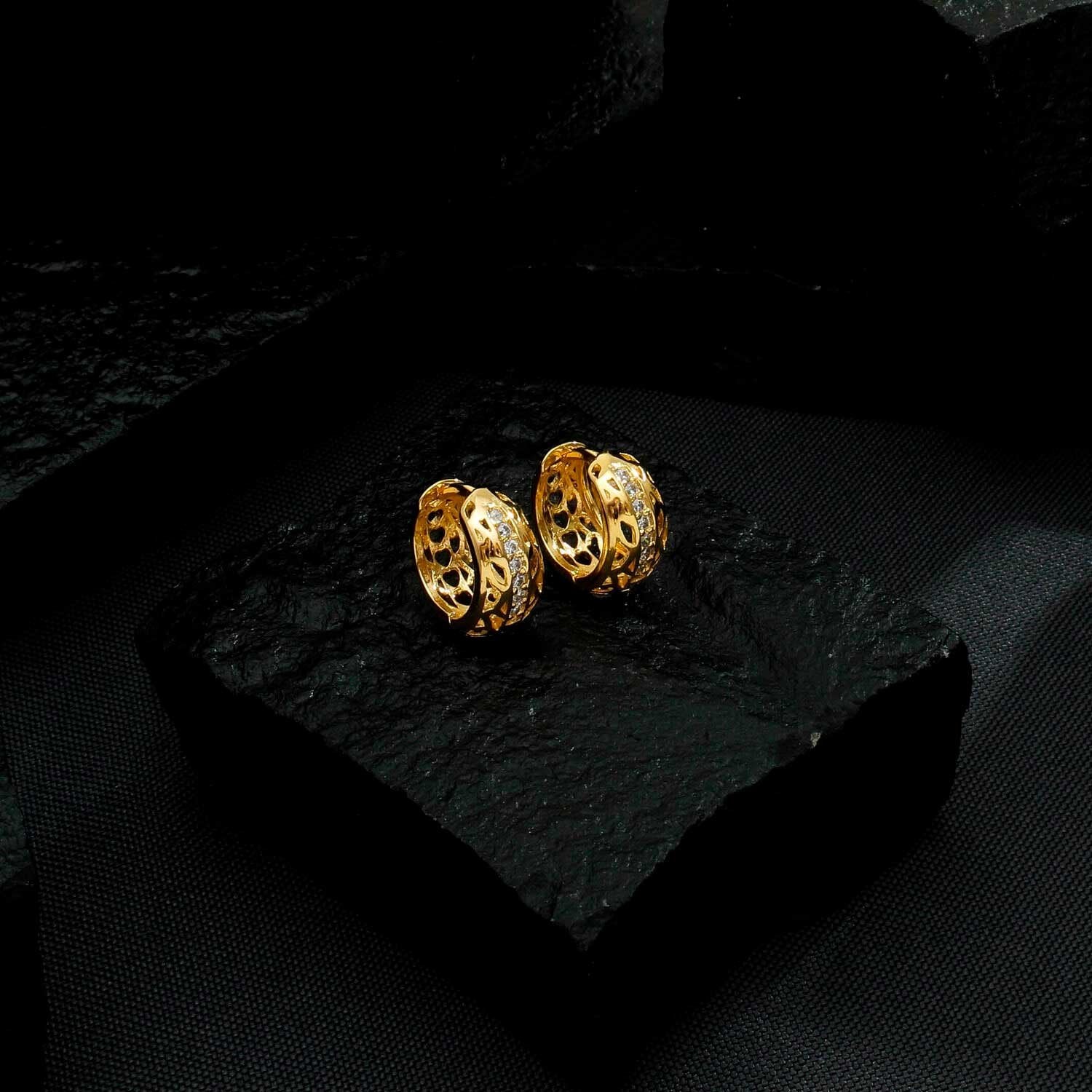 Gold Hoop Earring with Openwork Zirconia Stones