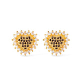 Gold Heart Earring Studded with Zirconia Stones and Black Rhinestone Details