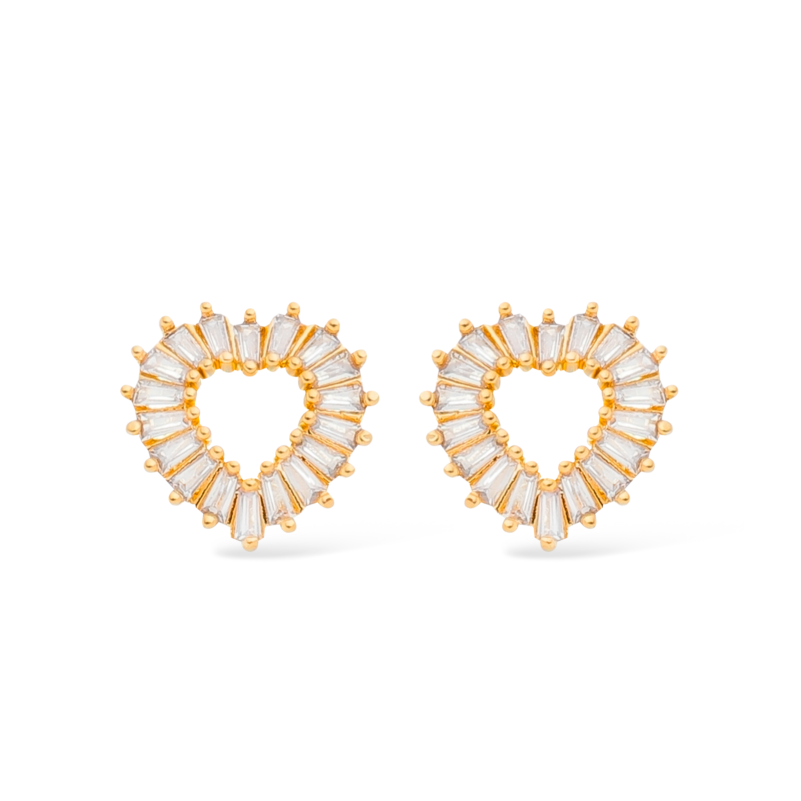 Gold Earring with Hollow Heart Studded with Zirconia