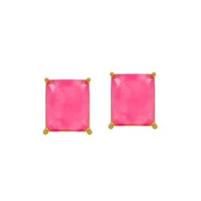 Rectangular Pink Stone Gold Earring