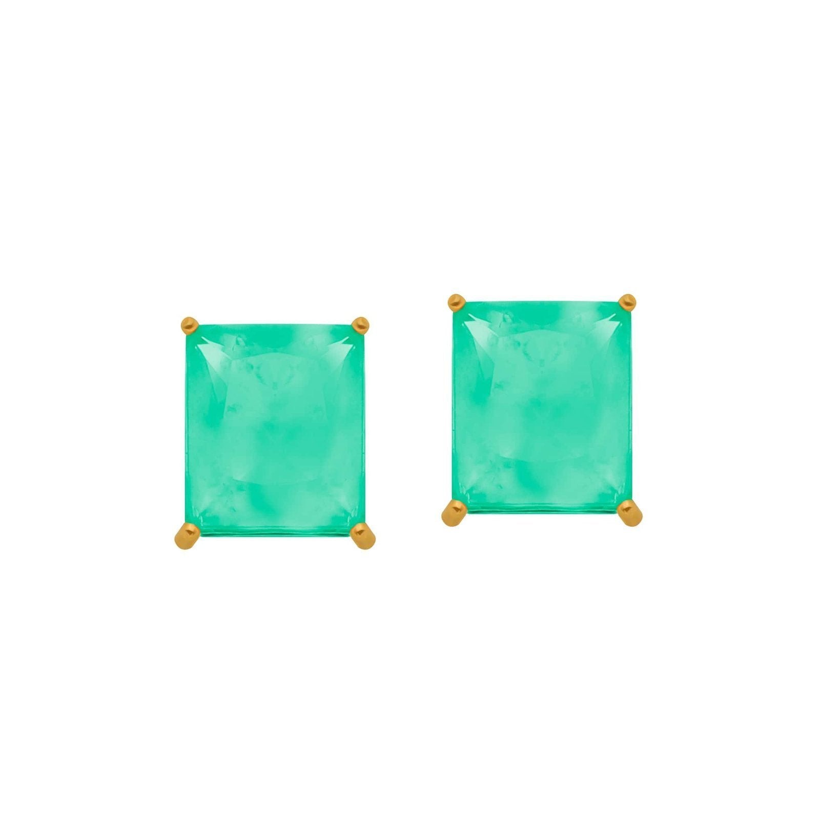 Gold Earring with Green Rectangular Stone