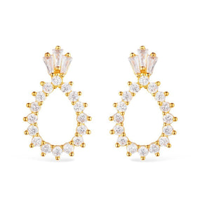 Gold Zirconia Earring in Teardrop and Crown Shape