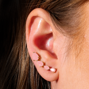 Gold Ear Cuff Pink Drop Earring