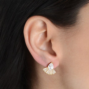 Gold Drop and Crown Earring with 8 Zirconia Stones