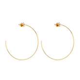 Large Gold Hoop Earring with Rhinestone Flower Detail