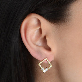 Square Gold Earring with 30 Zirconia Stones