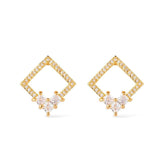 Square Gold Earring with 30 Zirconia Stones