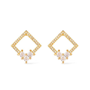 Square Gold Earring with 30 Zirconia Stones