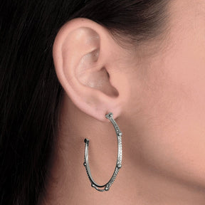 Silver Hoop Earring with Beads and Pearls Chain