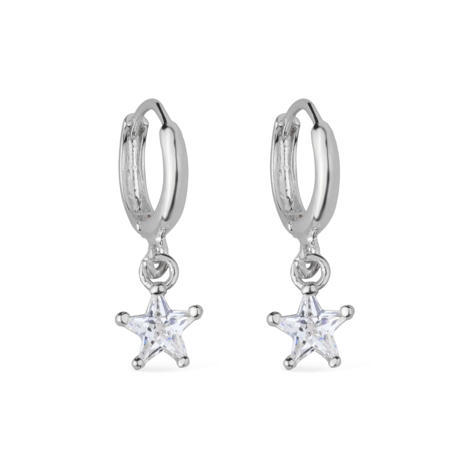 Silver Hoop Earring with Star-Shaped Zirconia Stone