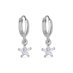 Silver Hoop Earring with Star-Shaped Zirconia Stone