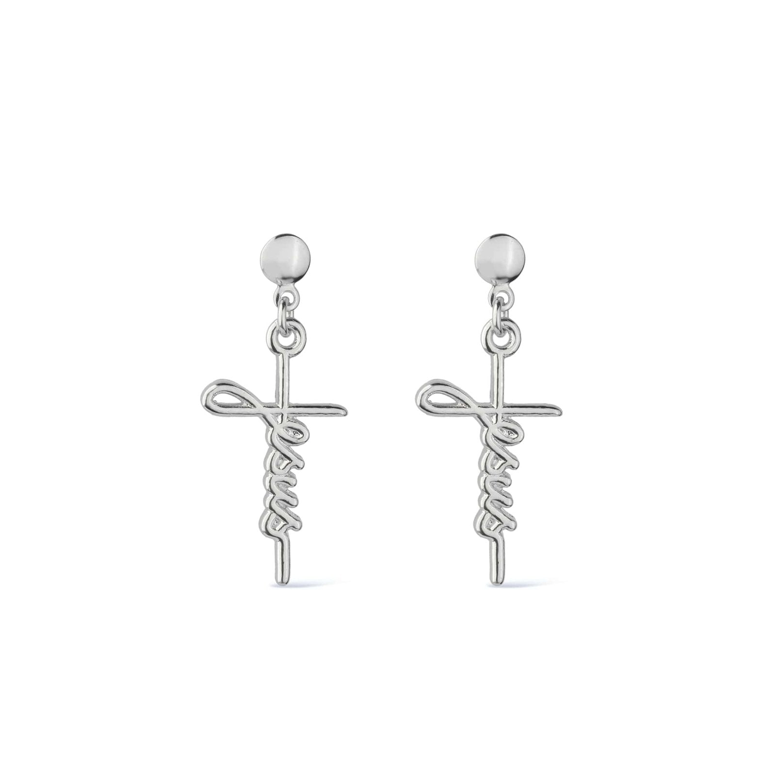 Silver Cross Earring with the Word Jesus