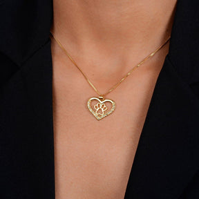 Gold Chocker Necklace with Heart and Paw Pet Zirconia