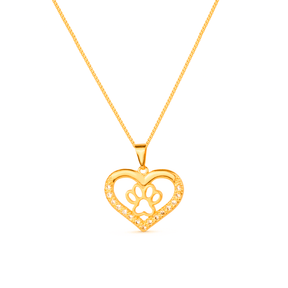 Gold Chocker Necklace with Heart and Paw Pet Zirconia