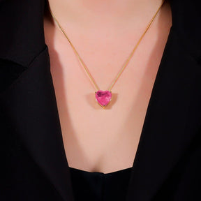 Gold Necklace with Pink Heart Stone