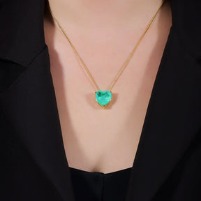 Gold Necklace with Green Heart Stone