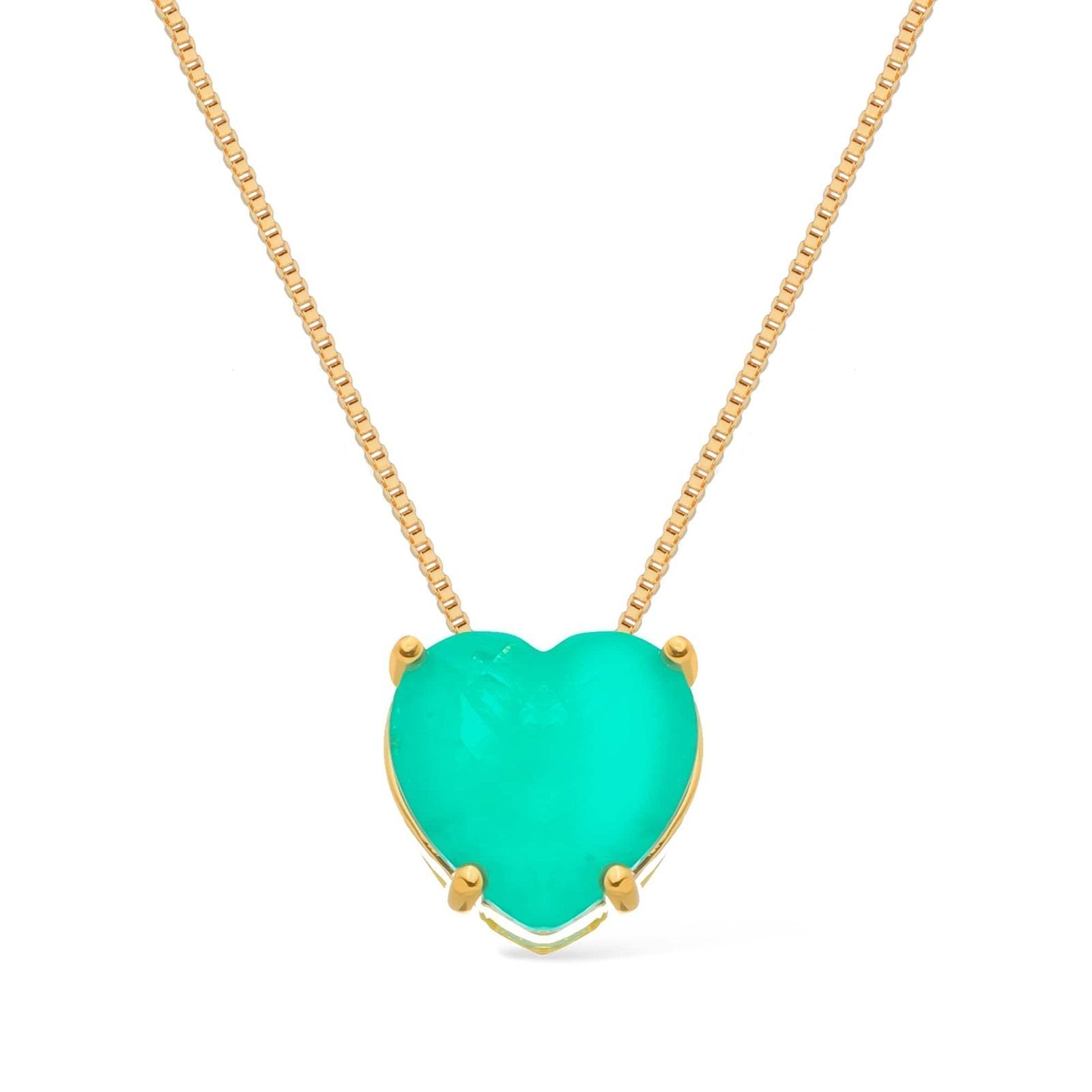 Gold Necklace with Green Heart Stone