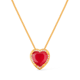 Gold Necklace with Red Natural Stone Heart Studded with Zirconia