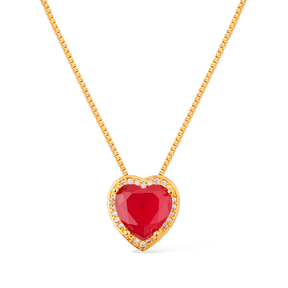 Gold Necklace with Red Natural Stone Heart Studded with Zirconia