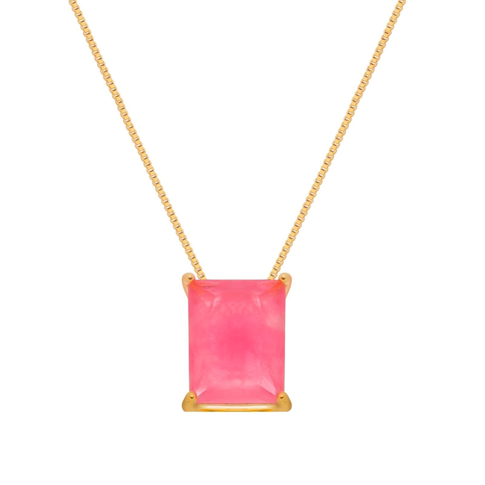 Rectangular Pink Stone Gold Necklace